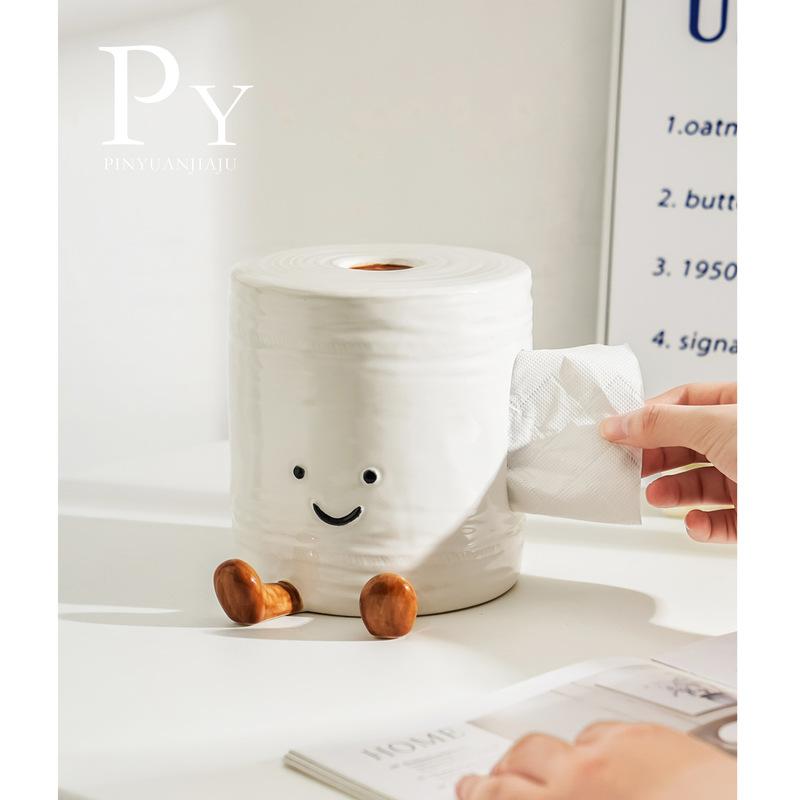 New Jelly Cat Creative Cute Cartoon Toilet Paper Tissue Box Ceramic Living Room Desktop Decoration Roll Paper Storage Box