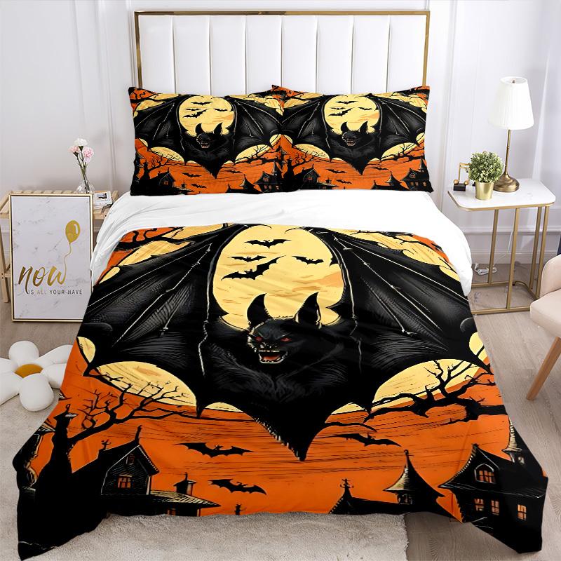 3pcs Bat, Spooky Night Duvet Cover Set, Soft Comfortable Duvet Cover,Guest Room (1*Duvet Cover + 2*Pillowcase, Without Core) yy251104136