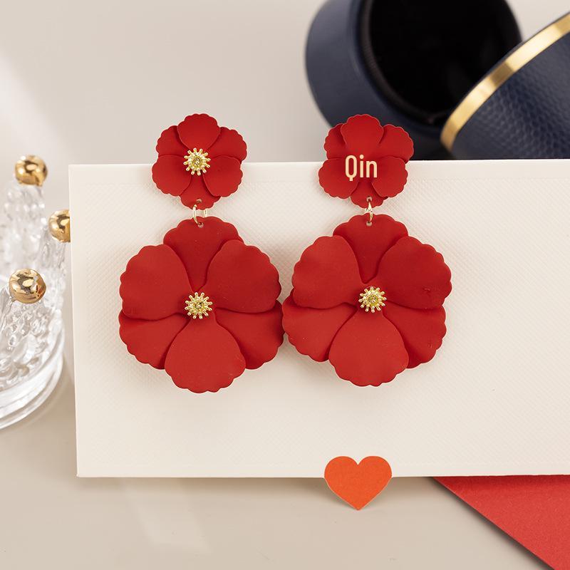 

Красные ретро серьги-подвески в гонконгском стиле с длинными цветами, праздничные клипсы для ушей в виде комариных спиралей для непроколотых ушей
