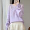 2026 Autumn/Winter Pure Wool Hand-Embroidered Women's Loose Sweater with Round Neck and Long Sleeves