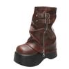 Soft Leather Ankle Mid Calf Boots Winter Autumn High Platform Wedge British Booties Woman New Ladies Chunky Motorcycle Boots