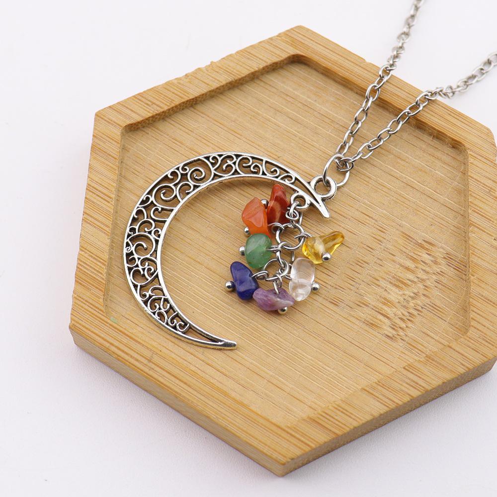 Handmade Crochet Moon Crystal Tassel Grape Cluster Natural Stone Necklace