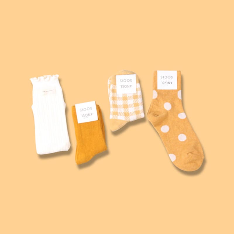 ANGEL SOCKS SET003_Banana Milk Yellow Yellow Spring Student Uniform Girls Fashion Polka Dot Gift Set Socks Gift Small Gift Birthday Gift