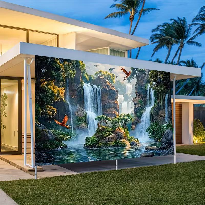2D Rainforest Waterfall Backdrop, Tropical Nature Tapestry for Home