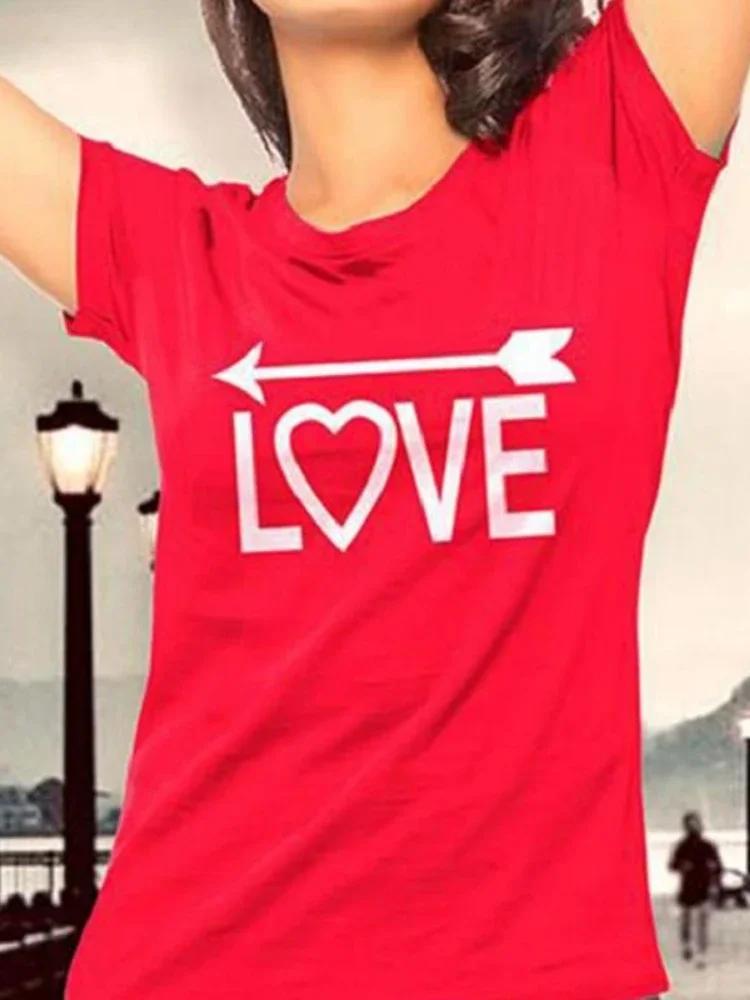 

Парная футболка Love One Heart Print Красная футболка Lovers с коротким рукавом и круглым вырезом Свободная футболка Летняя женская мужская футболка Топы Одежда XXXL