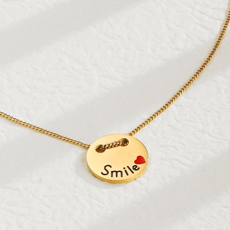 Smile Smile Letter Love Round Brand Pendant Necklace Titanium Steel Simple Versatile Small Fresh Stainless Steel Clavicle Chain