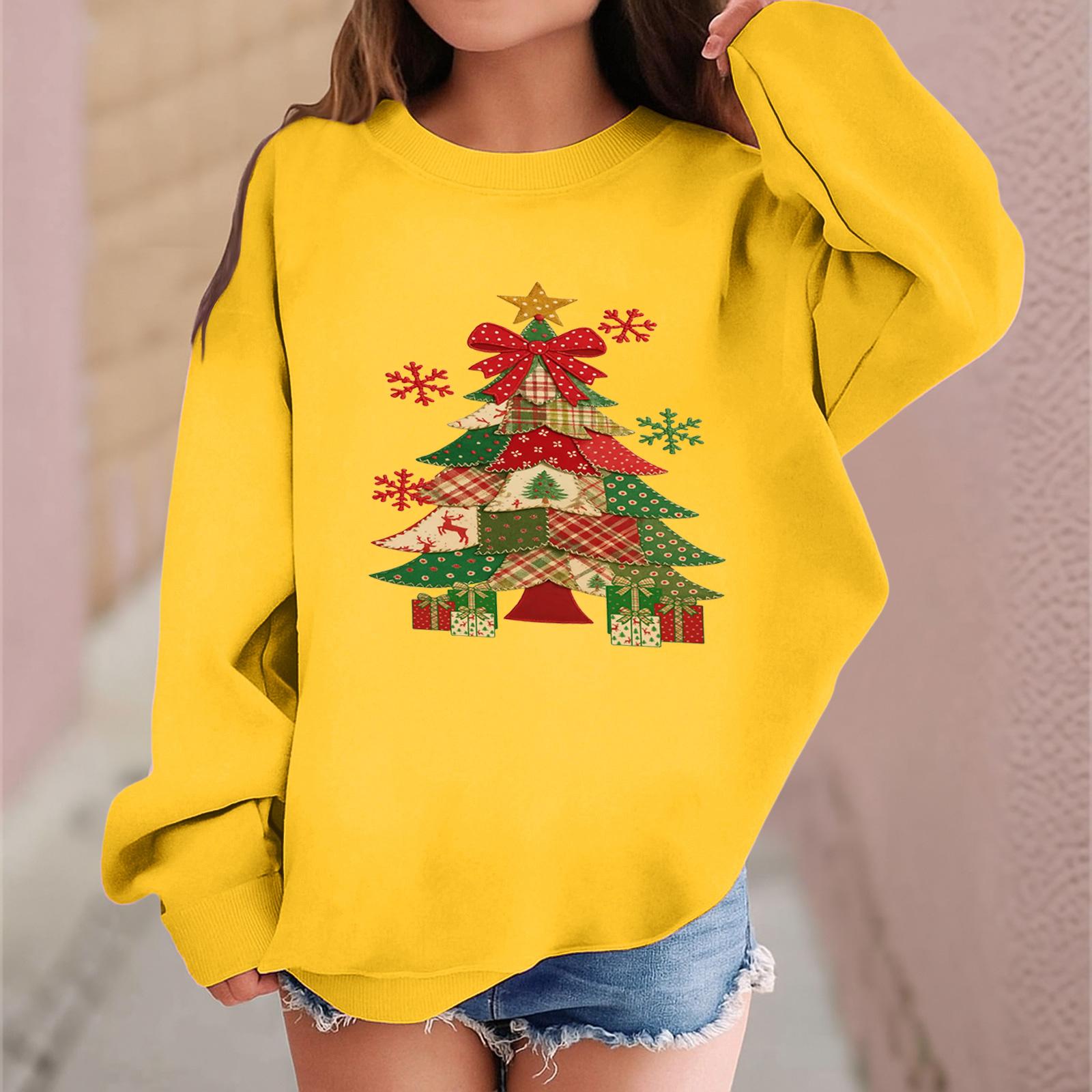 

Детский модный повседневный пуловер с длинными рукавами и свободного кроя с рождественским принтом 110 жёлтый