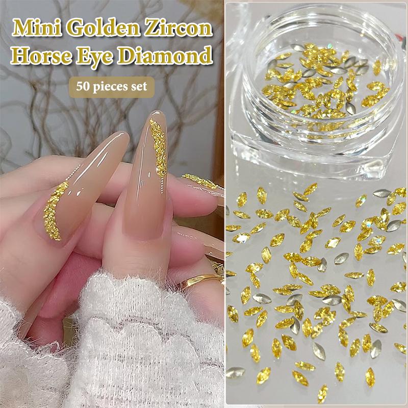 50Pcs Zircon Golden Yellow Mini Crystal Horse Eye Diamonds Shine Nail Art Rhinestones Decorations Manicure Charms one size