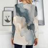 Women Plus Size Round Neck Long Sleeve Abstract Printed Loose Longline T Shirt With Pockets