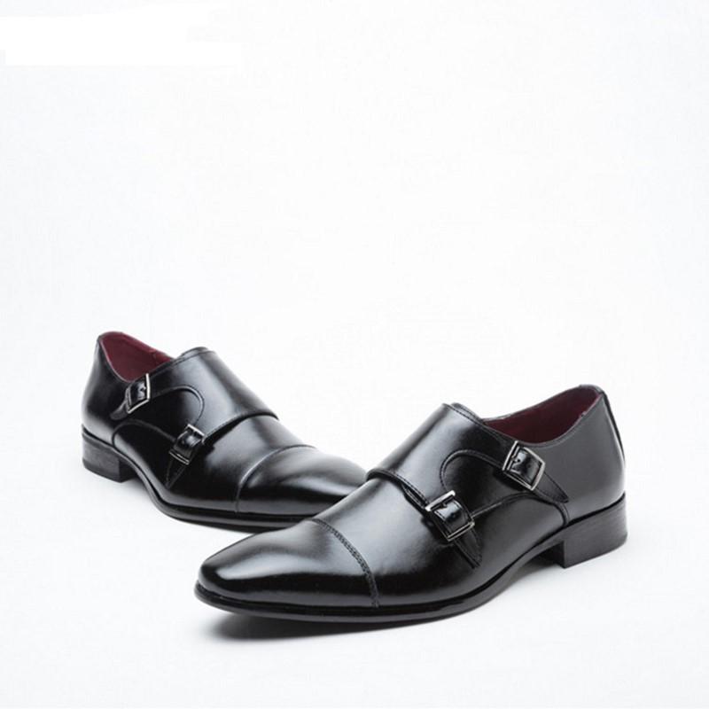 Fashion Men's Genuine Leather Shoes Wedding Party Shoes Black Brown With Buckle Man Dress Shoes H358