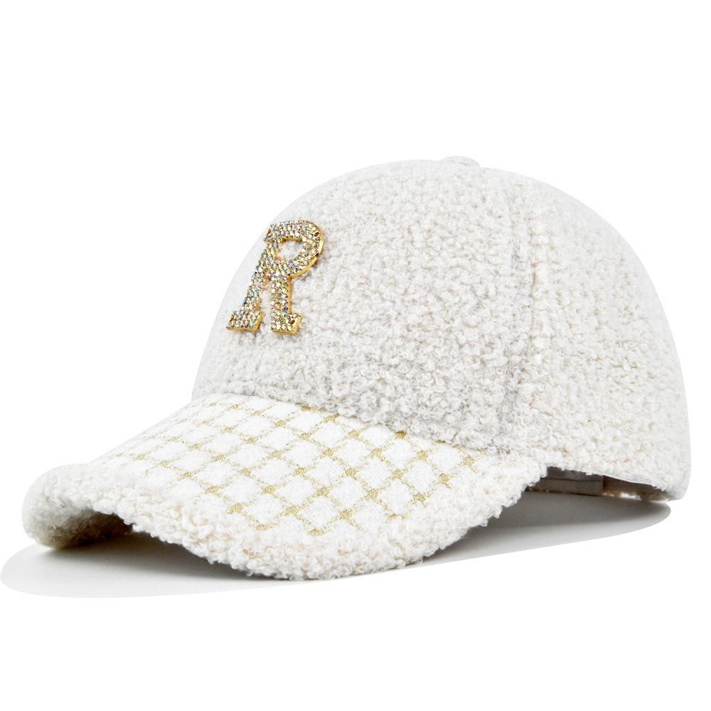 Lambskin r baseball cap r point diamond peaked cap teddy velvet sunshade curved brim hat winter hat guangdong