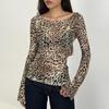 Off-Shoulder Floral Animal Print Slimming T-Shirt for Summer and Autumn