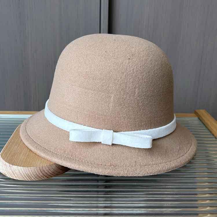 French elegant bow fisherman hat autumn and winter warm top hat literary wool felt hat versatile small fragrant wind basin hat