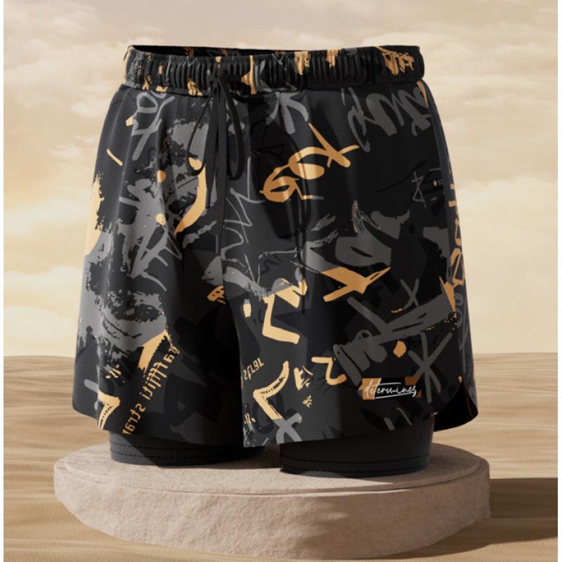 Herren Doppellagige Square-Leg Badehose - Fünf-Punkt-Stil, Anti-Peinlichkeit, Professionelle Strandbekleidung für Erwachsene.