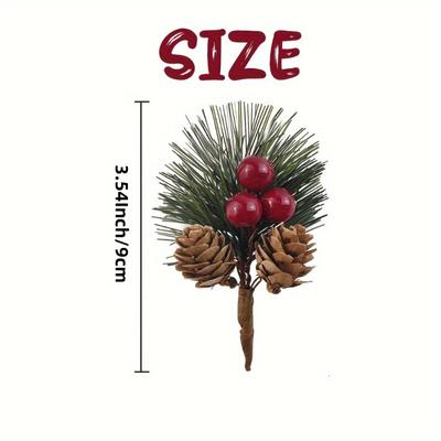 10pcs Festive Artificial Pine Picks with Red Berries Pinecones Americana Style Faux Pine Needle Sprigs for DIY Christmas Wreaths