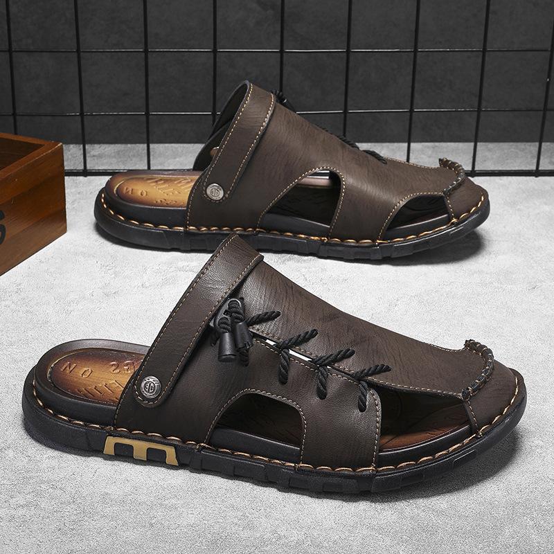 Leather Men Water Beach Sandals Summer Outdoor Casual Closed Toe Sports Sandals Non-slip Soft Hiking Wading Sneakers