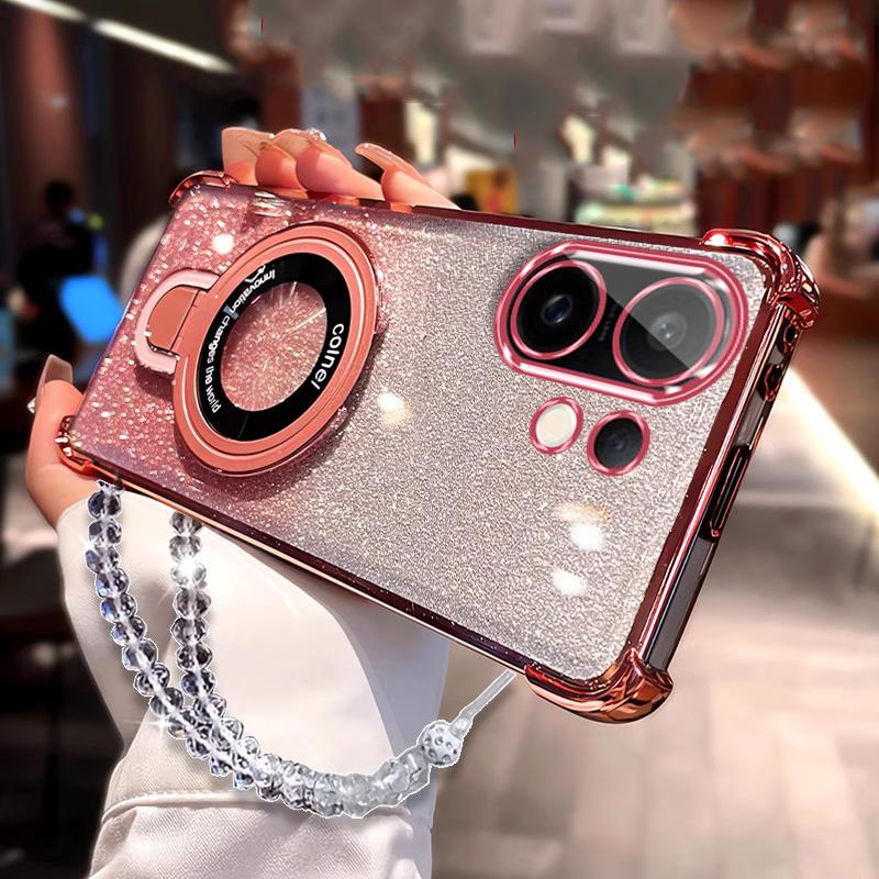 New Glitter Magsafe Magnetic Bracket Holde Bracelet Case for Xiaomi Redmi Note 14 13 12 11 10 Pro 14C 12C 13C Shockproof Cover