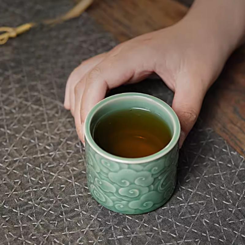 Chinesischen stil einfache jade glückverheißenden wolke master einzigen tasse retro Yue ofen celadon tee-set tee tasse persönliche kung fu probe