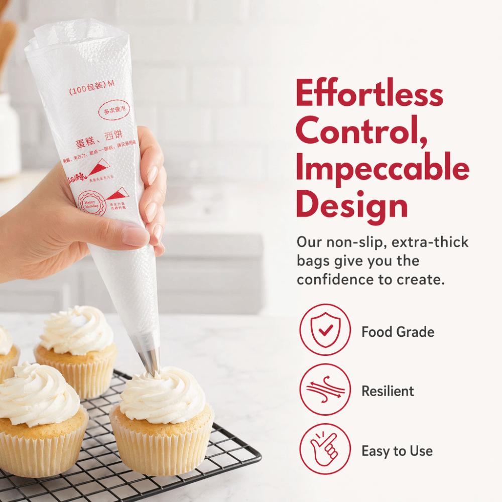 100PCS Disposable Piping Bags PP Disposable Piping Bags Thickened Pastry Bags Cupcake Frosting M