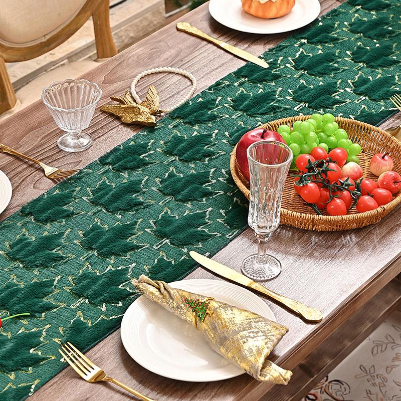 Christmas Day Leaf Jacquard Table Runner Rectangular Home Hotel Tablecloth for Party Banquet Soft Comfortable Housing Decoration