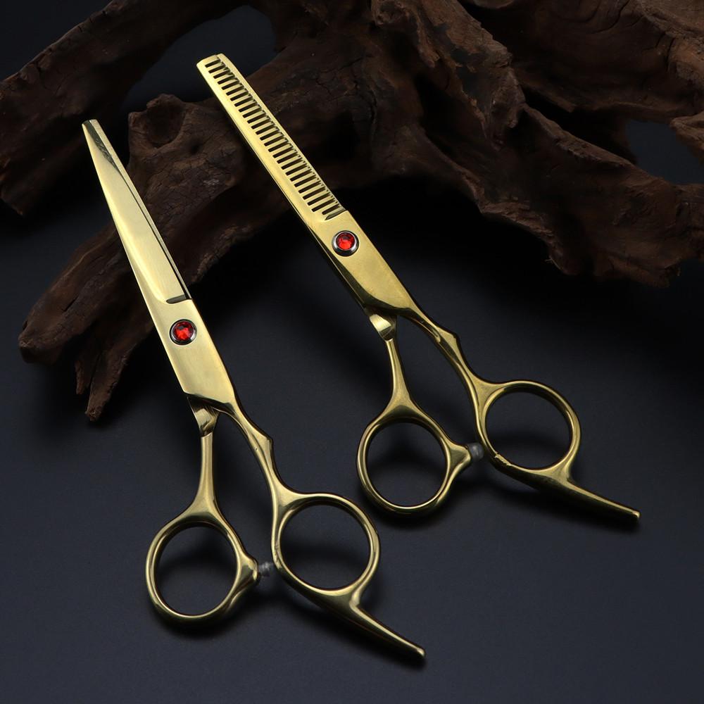 Professional 6 '' Scissor Red Gem Hair Cutting Scissors Haircut Thinning Barber Tools Cut Shears Hairdresser Scissors