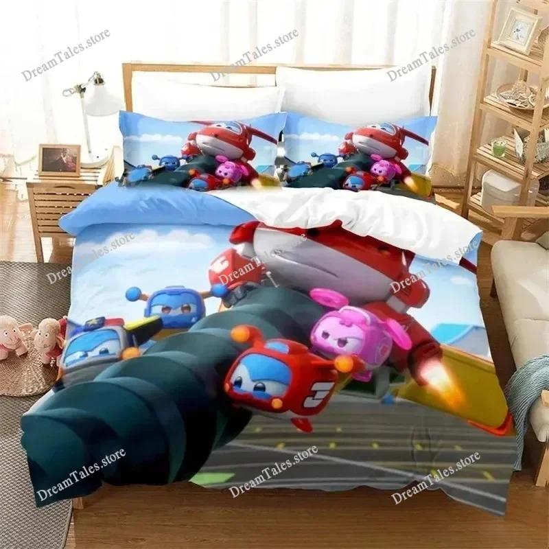 Cartoon Bedding Set Super Wings Duvet Cover Comforter Bed Set Quilt Cover Pillowcase,King Queen Twin Size Boys Girls Adults