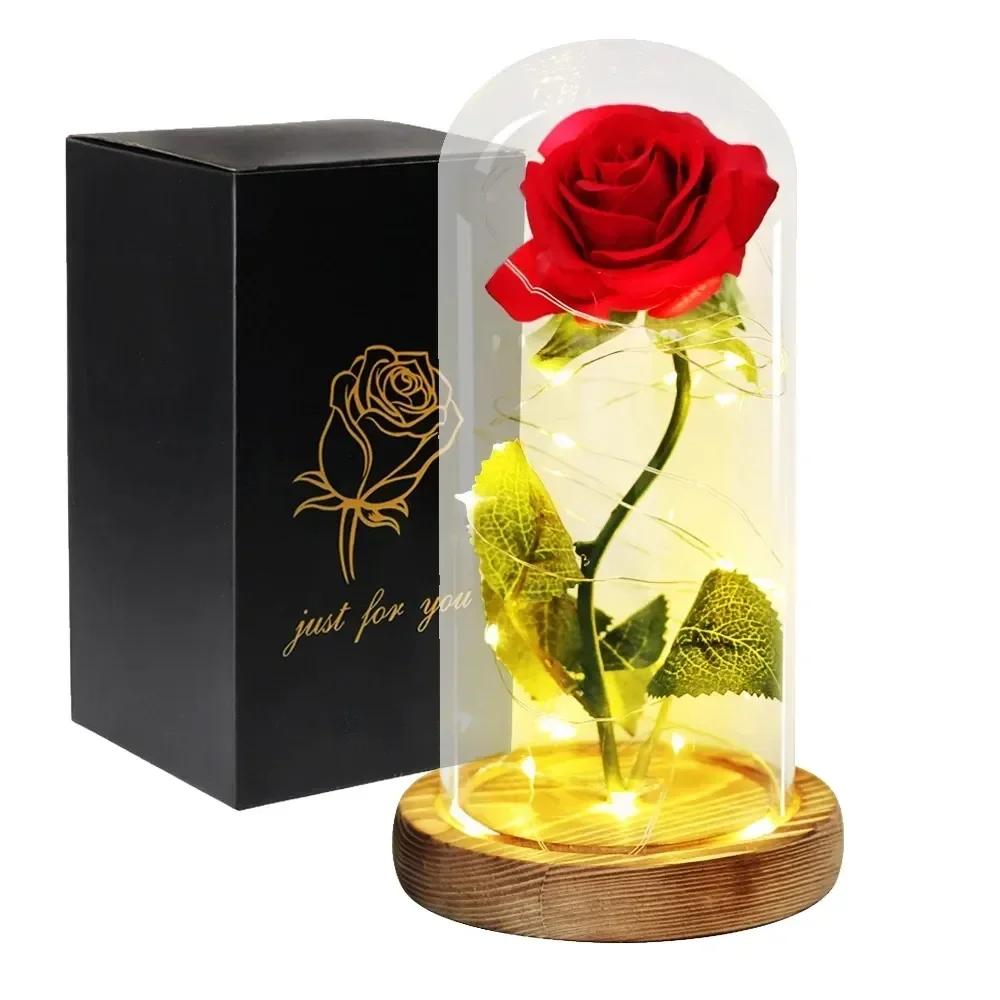 Beauty and Beast Artificial Flower Glass Cover Eternal Rose Birthday Gift Valentine's Day Gift