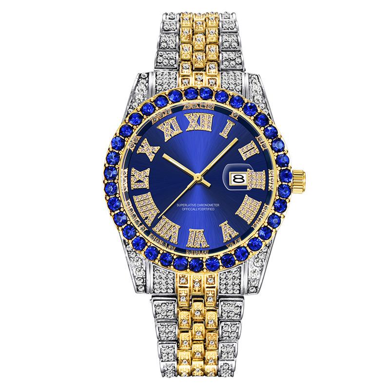 Huaqiangbei Men's Diamond-Studded Submariner Hip Hop Quartz Watch with Calendar