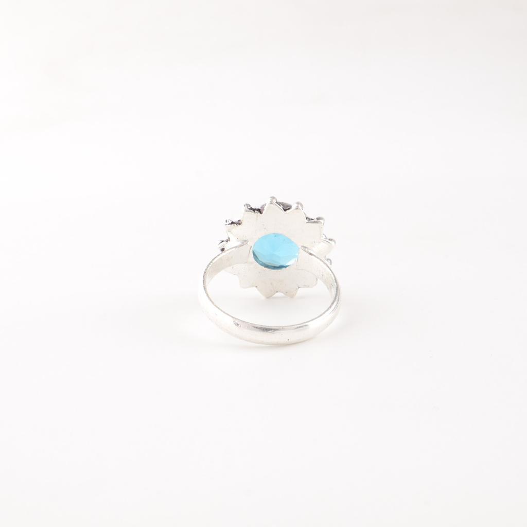 Swiss Blue Topaz Gemstone 925 Sterling Silver Jewelry Handcrafted Ring For Women RR-7-8