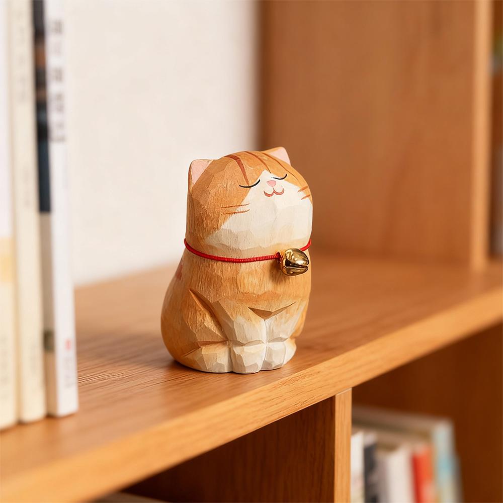 Cute Cat Animals Figurine Decorative Wooden  Ornament Kitten Statue Calico Coffee Home Bedroom Office Desk Decoration Gift Car