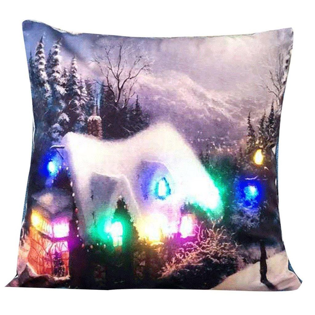 

Cotton Led Vintage Linen Pillow Case Sofa Waist Throw Cushion Cover Xmas Decor House