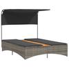 Vidaxl Double Sun Lounger with Canopy and Cushions, Grey, Rattan