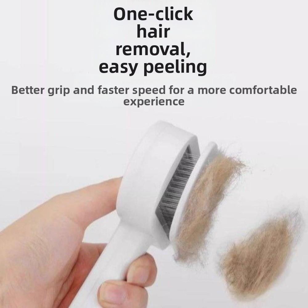 One Button Automatic Pet Hair Remover Fine-toothed Comfort Grip Pet Grooming Brush Stainless Steel Cat Cleaning Comb
