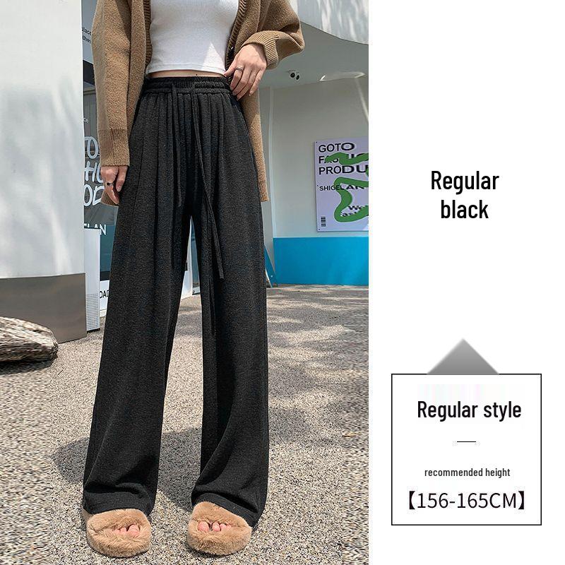 

Брюки с высокой посадкой и широкими штанинами с драпировкой - Женские повседневные весенне-осенние свободного кроя в маленьких размерах L [50-60 kg]