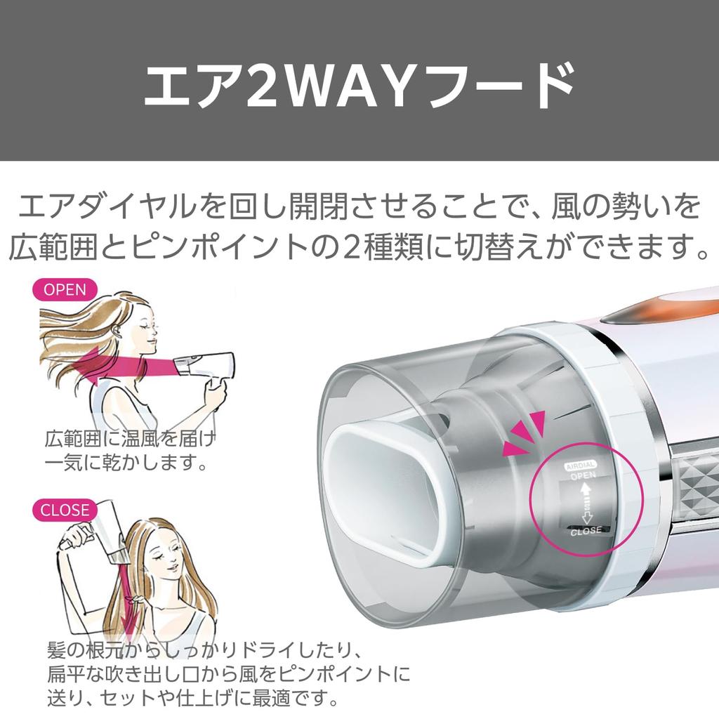 Tescom Hair Dryer, Negative Ion, Foldable, High Airflow, Easy-to-Remove Plug, Prism White, TID1100B-W