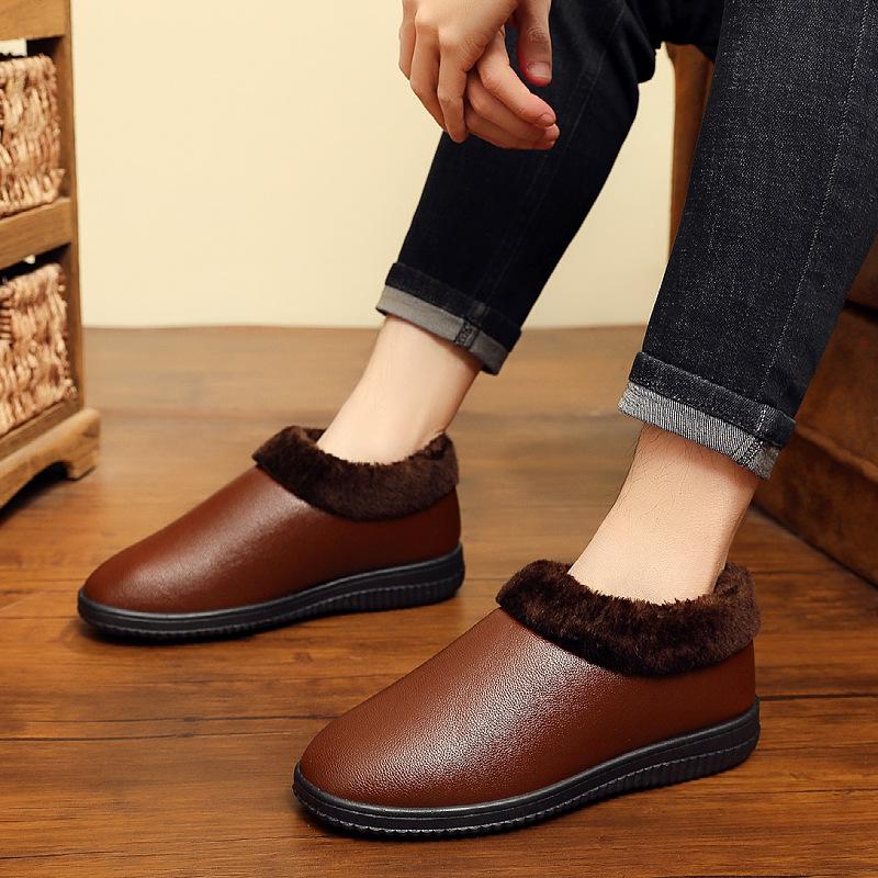 

Мужские зимние хлопковые тапочки, нескользящие, с закрытой пяткой, бархатные, на мягкой подошве, на толстой подошве, домашние, бытовые, для помещений, кожаные, водонепроницаемые, хлопковые туфли 45