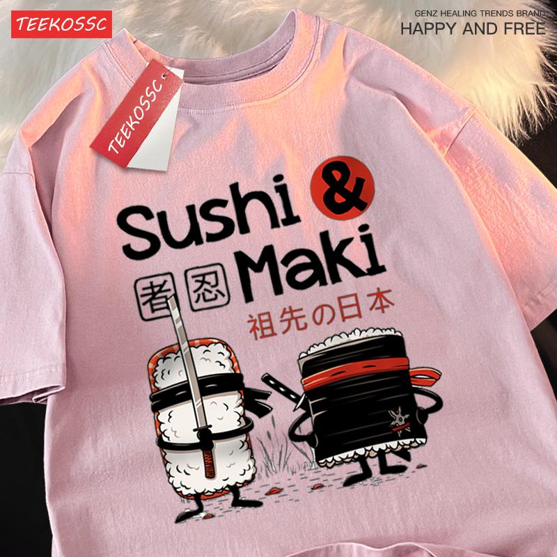 Theduc Sushi Und Sushi Druck Männer Frauen T-Shirt Baumwoll-T-Shirts Lockeres T-Shirt Rundhals Lockere Oberteile Modekleidung Unisex
