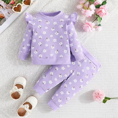 Baby Set For Kid Girl  Floral Long Sleeve T-shirt Long Pants Outfit Toddler Infant Clothing Set For  Baby Girl