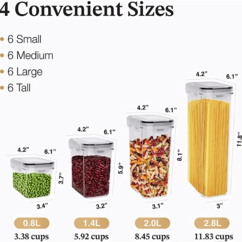 8pcs Kitchen Sealed Storage Box Set Dry Food Storage For Sugar, Flour, Baking PP Material Comes with Convenience Stickers
