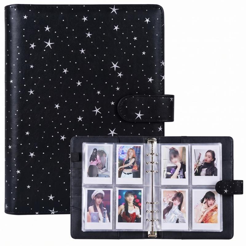 A5 PU Leather Binder Cover with Magnetic Buckle Closure, 6 Ring Personal Notebook for Organizing Planner, Photo Card Sleeves
