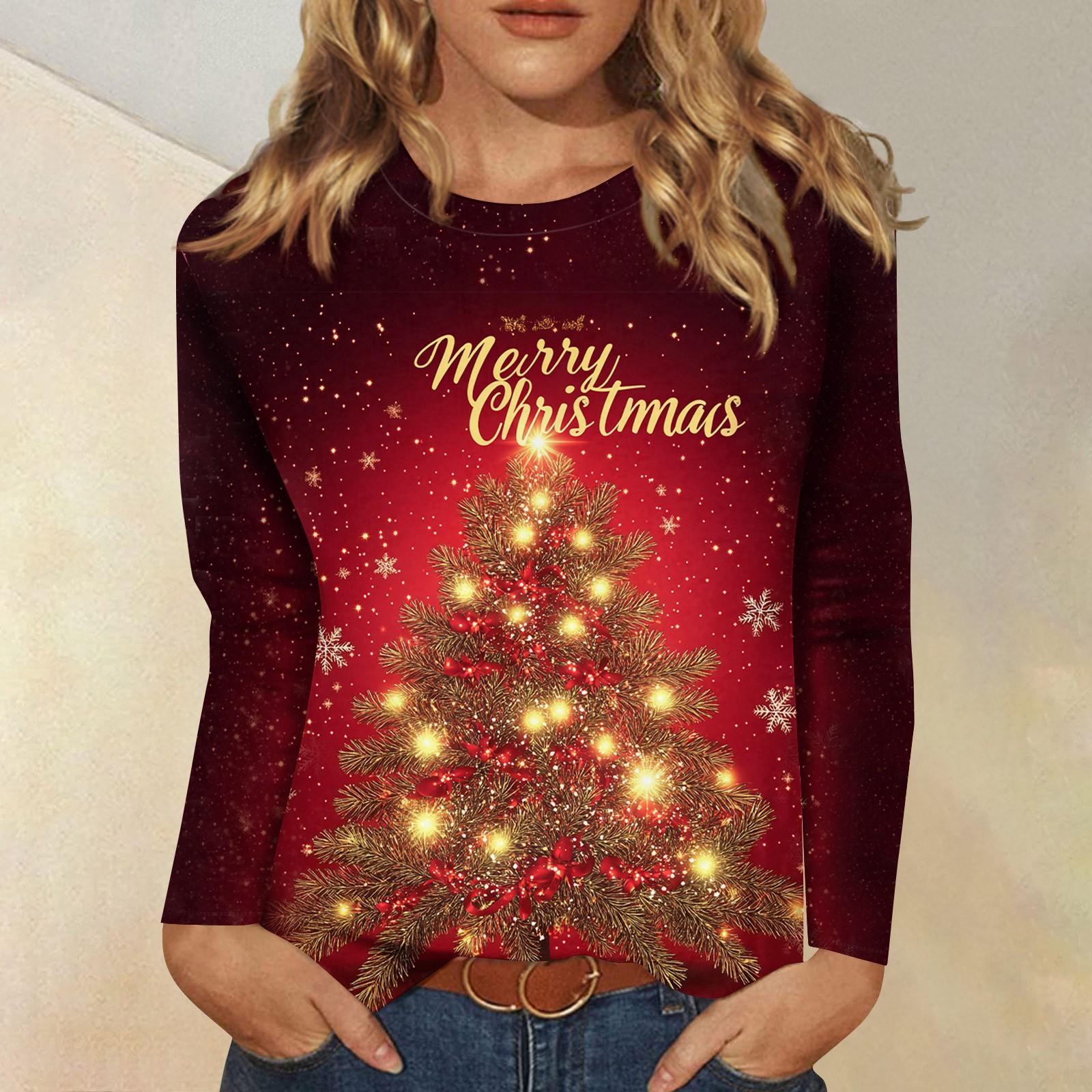 

Жіноча модна повсякденна блуза-пуловер з принтом і круглим вирізом з довгими рукавами XL винний