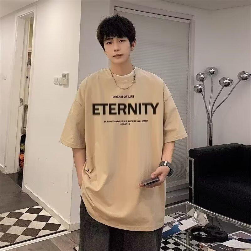 Pánské trendy tričko s krátkým rukávem s kulatým výstřihem a kulatým výstřihem na léto Volný ležérní top