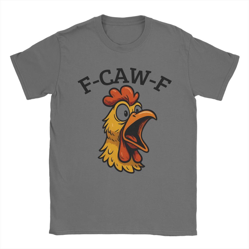 Funny F-Caw-F Screaming Chicken Meme T-Shirts for Men  Awesome 100% Cotton Tee Shirt Round Neck Short Sleeve T Shirt Unique Tops