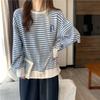 Long Sleeve Striped Hoodie Women Loose Casual Lazy Style Top