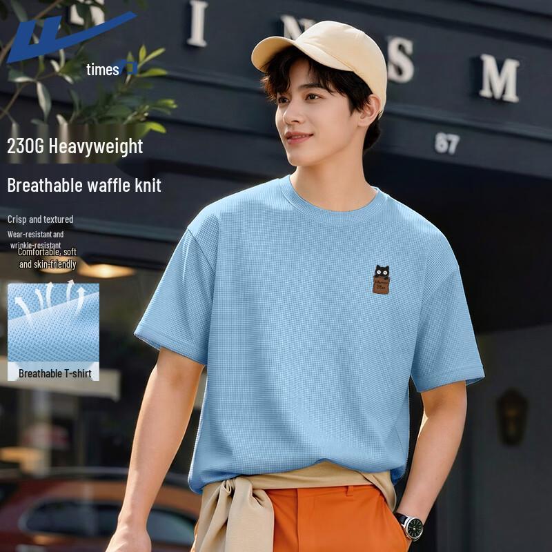 Warrior Men s 230g Waffle Knit Pocket Cat Print Short Sleeve T-Shirt 2XL
