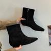 Square head slope heel short tube side zipper thin boots women's autumn new temperament retro low heel fashion boots