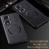 For Honor 90 90 Pro 90 Lite Fine Hole PU Cow Pattern Leather Outer Magnetic Ring Soft Edge Anti-Drop Anti-Fingerprint Phone Case