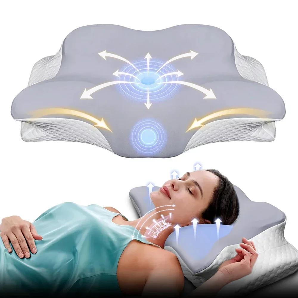 Summer Cooling Memory Foam Neck Pillow Cervical Support Neck Pain Relief Breathable Contour for Side Back Stomach Sleepers
