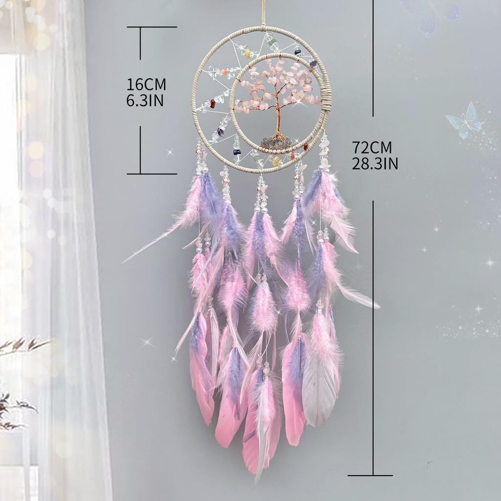 Home Decoration Dreamcatcher Feather Hanging Room Decoration Scandinavian Style Wall Decoration Crystal Stone Tree of Life