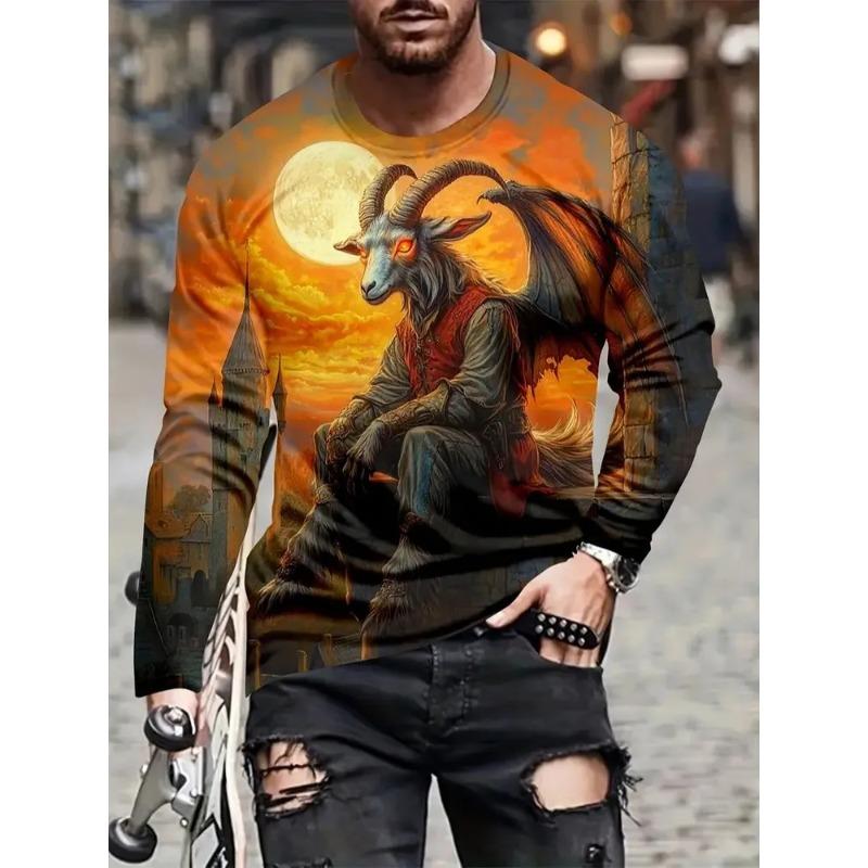 Herren 3D-Druck Crew-Neck Langarm-T-Shirt